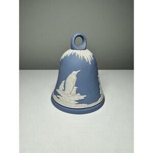 Vintage Wedgwood Blue White Jasperware New Year 1979 Penguin Bell / Ornament